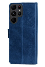 NoXx Hoes Geschikt voor Samsung S23 Ultra Hoesje Book Case Hoes Flip Cover Wallet Bookcase Met 2x Screenprotector - Donkerblauw