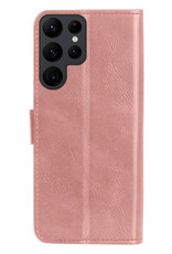 Samsung Galaxy S23 Ultra Hoesje Book Case Hoes Flip Cover Bookcase 2x Met Screenprotector - Rose Goud