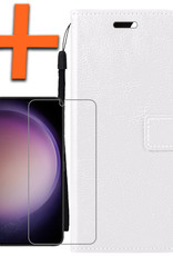 Nomfy Hoesje Geschikt voor Samsung S23 Plus Hoes Bookcase Flipcase Book Cover Met Screenprotector - Hoes Geschikt voor Samsung Galaxy S23 Plus Hoesje Book Case - Wit