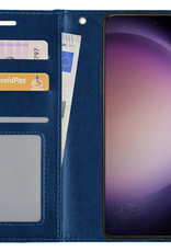 Nomfy Hoesje Geschikt voor Samsung S23 Ultra Hoes Bookcase Flipcase Book Cover Met Screenprotector - Hoes Geschikt voor Samsung Galaxy S23 Ultra Hoesje Book Case - Donkerblauw