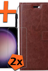 Nomfy Hoesje Geschikt voor Samsung S23 Plus Hoes Bookcase Flipcase Book Cover Met 2x Screenprotector - Hoes Geschikt voor Samsung Galaxy S23 Plus Hoesje Book Case - Bruin