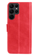 Samsung S23 Ultra Hoes Bookcase Flipcase Book Cover Met Screenprotector Samsung Galaxy S23 Ultra Hoesje Book Case - Rood
