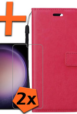 Nomfy Hoesje Geschikt voor Samsung S23 Plus Hoes Bookcase Flipcase Book Cover Met 2x Screenprotector - Hoes Geschikt voor Samsung Galaxy S23 Plus Hoesje Book Case - Donkerroze