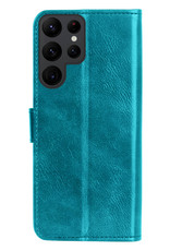 Samsung S23 Ultra Hoes Bookcase Flipcase Book Cover Met Screenprotector Samsung Galaxy S23 Ultra Hoesje Book Case - Turquoise