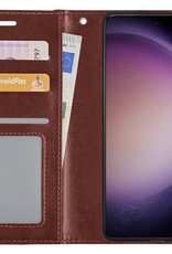 Nomfy Hoesje Geschikt voor Samsung S23 Ultra Hoes Bookcase Flipcase Book Cover Met 2x Screenprotector - Hoes Geschikt voor Samsung Galaxy S23 Ultra Hoesje Book Case - Bruin