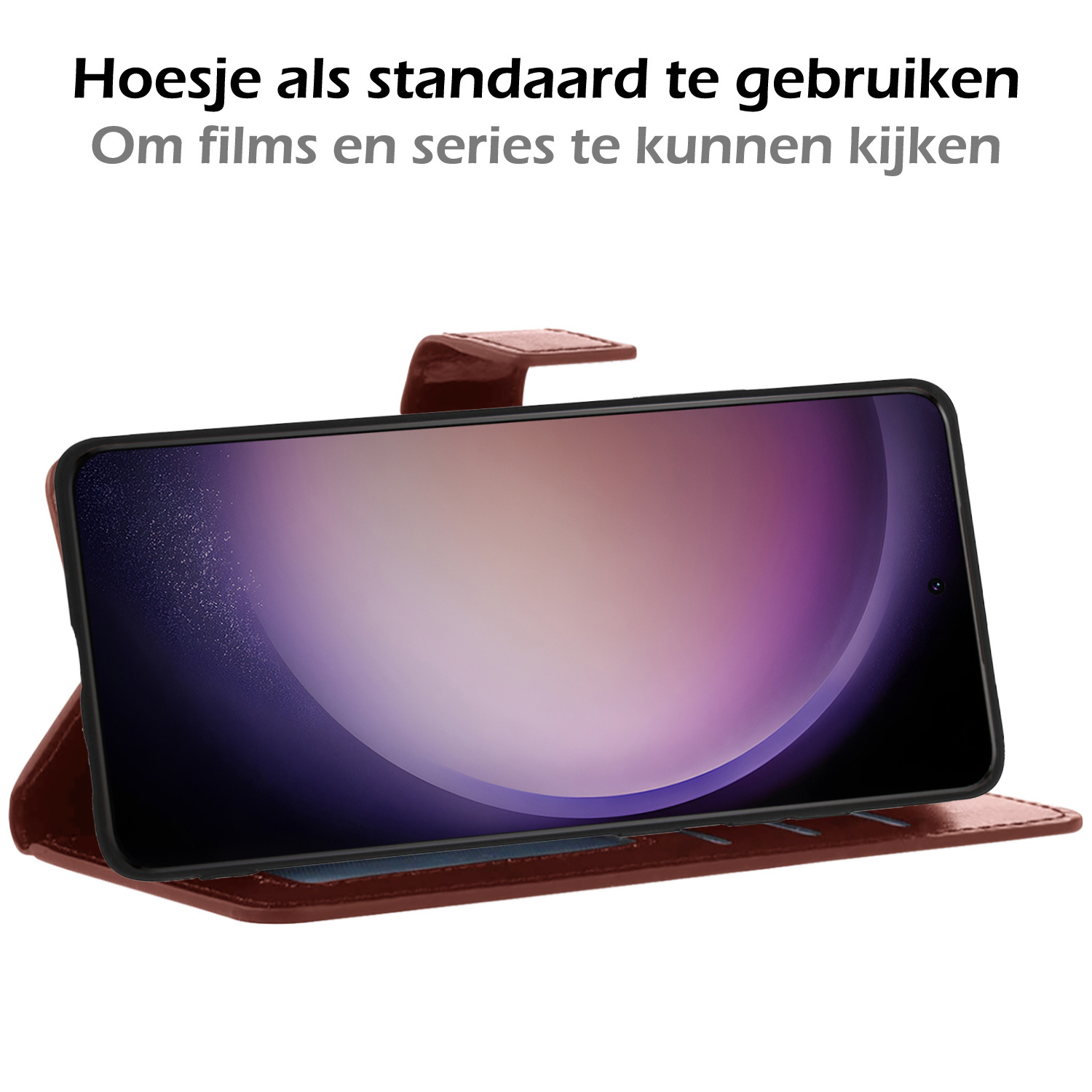 Nomfy Hoesje Geschikt voor Samsung S23 Ultra Hoes Bookcase Flipcase Book Cover Met 2x Screenprotector - Hoes Geschikt voor Samsung Galaxy S23 Ultra Hoesje Book Case - Bruin