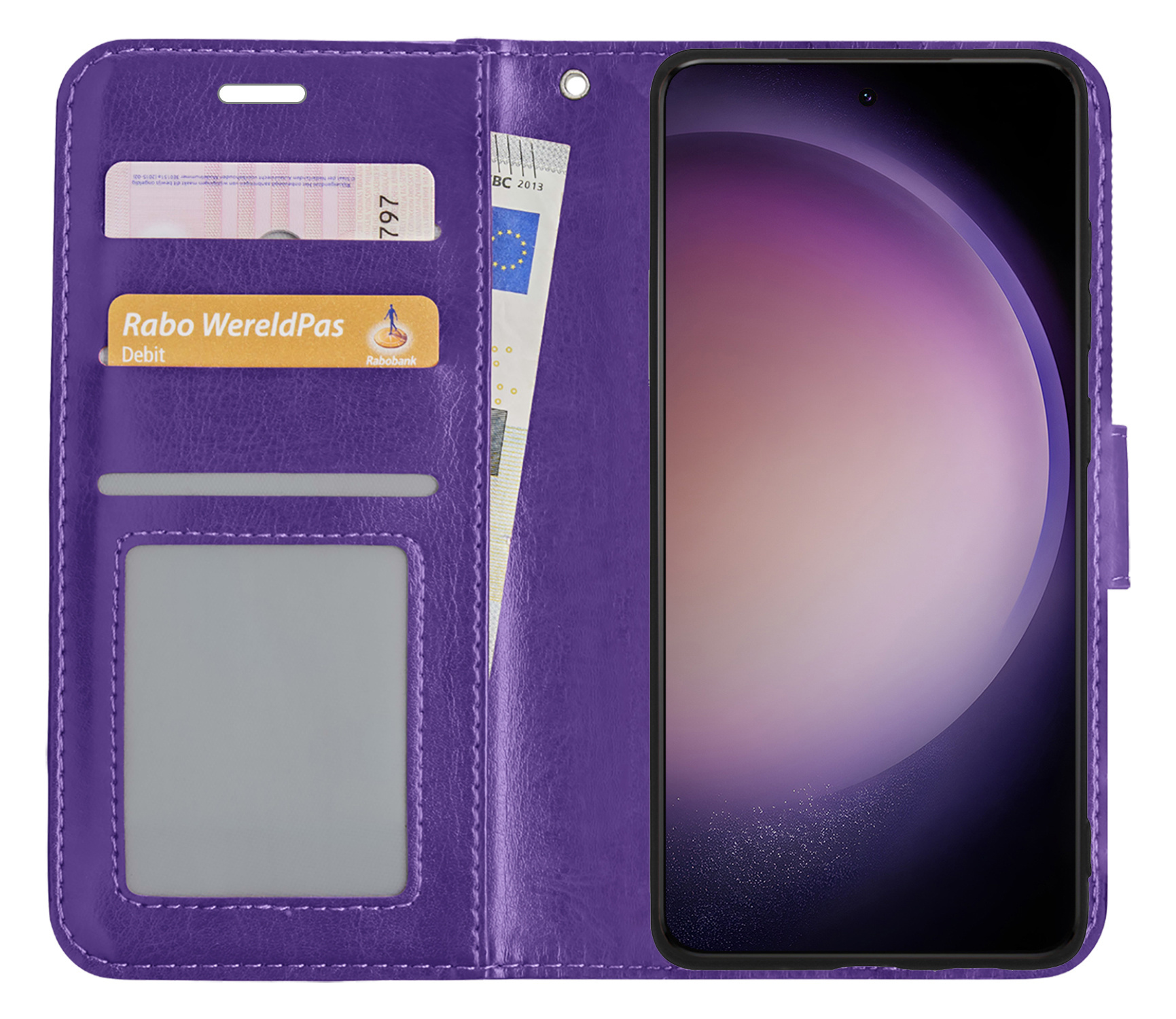 Nomfy Hoesje Geschikt voor Samsung S23 Ultra Hoes Bookcase Flipcase Book Cover Met 2x Screenprotector - Hoes Geschikt voor Samsung Galaxy S23 Ultra Hoesje Book Case - Paars