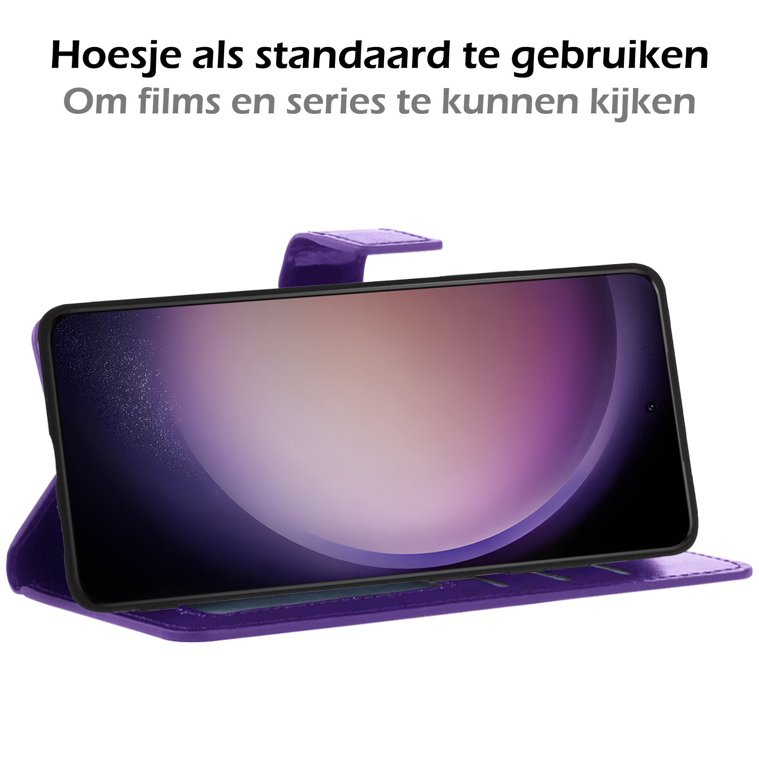 Nomfy Hoesje Geschikt voor Samsung S23 Ultra Hoes Bookcase Flipcase Book Cover Met 2x Screenprotector - Hoes Geschikt voor Samsung Galaxy S23 Ultra Hoesje Book Case - Paars