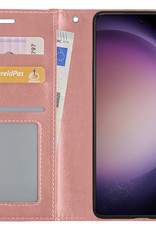 Nomfy Hoesje Geschikt voor Samsung S23 Ultra Hoes Bookcase Flipcase Book Cover Met 2x Screenprotector - Hoes Geschikt voor Samsung Galaxy S23 Ultra Hoesje Book Case - Rosé goud
