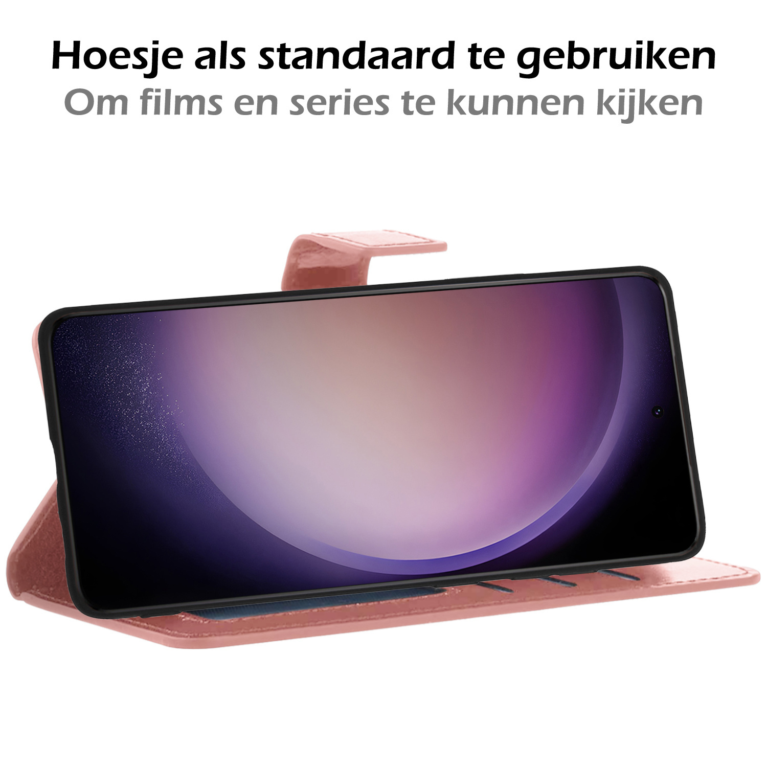 Nomfy Hoesje Geschikt voor Samsung S23 Ultra Hoes Bookcase Flipcase Book Cover Met 2x Screenprotector - Hoes Geschikt voor Samsung Galaxy S23 Ultra Hoesje Book Case - Rosé goud