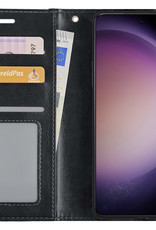 Nomfy Hoesje Geschikt voor Samsung S23 Ultra Hoes Bookcase Flipcase Book Cover Met 2x Screenprotector - Hoes Geschikt voor Samsung Galaxy S23 Ultra Hoesje Book Case - Zwart