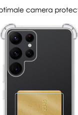 NoXx Hoes Geschikt voor Samsung S23 Ultra Hoesje Pasjeshouder Cover Shock Proof Case Siliconen Hoes Met Kaarthouder Met Screenprotector - Transparant