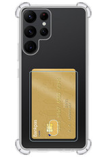 NoXx Hoes Geschikt voor Samsung S23 Ultra Hoesje Pasjeshouder Cover Shock Proof Case Siliconen Hoes Met Kaarthouder Met Screenprotector - Transparant