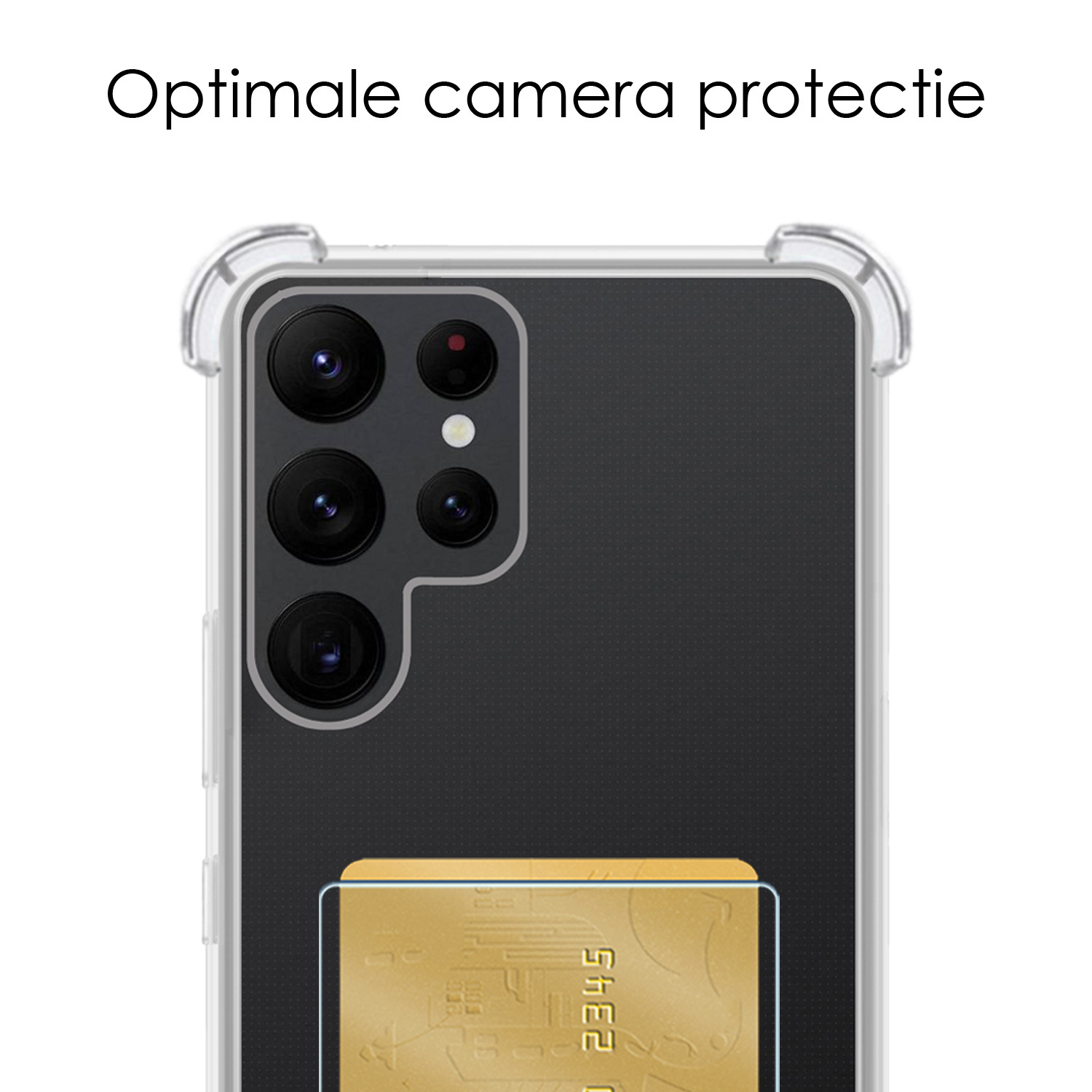 NoXx Hoes Geschikt voor Samsung S23 Ultra Hoesje Pasjeshouder Cover Shock Proof Case Siliconen Hoes Met Kaarthouder Met 2x Screenprotector - Transparant