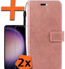 Nomfy Nomfy Samsung Galaxy S23 Plus Hoesje Bookcase Rose Goud Met 2x Screenprotector