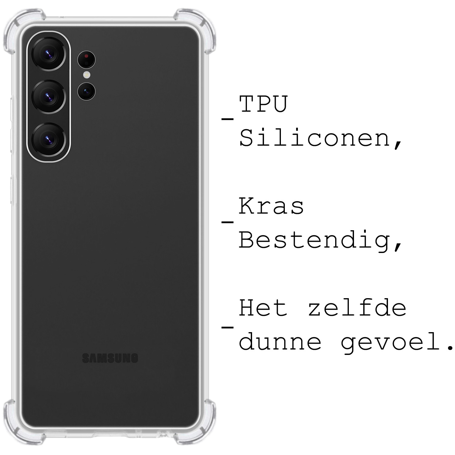 BASEY. Hoes Geschikt voor Samsung S23 Ultra Hoesje Shock Proof Case Hoes Siliconen Met Screenprotector - Hoesje Geschikt voor Samsung Galaxy S23 Ultra Hoes Cover Shockproof - Transparant