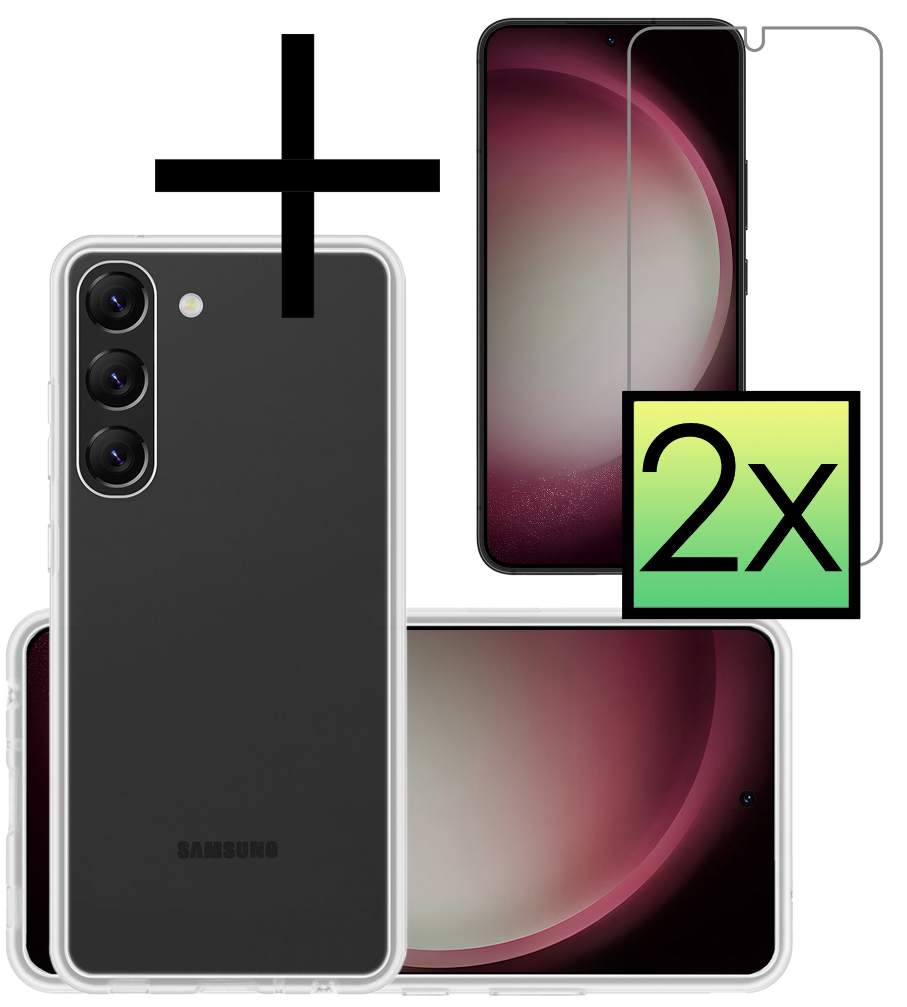 NoXx Hoes Geschikt voor Samsung S23 Hoesje Cover Siliconen Back Case Hoes Met 2x Screenprotector - Transparant