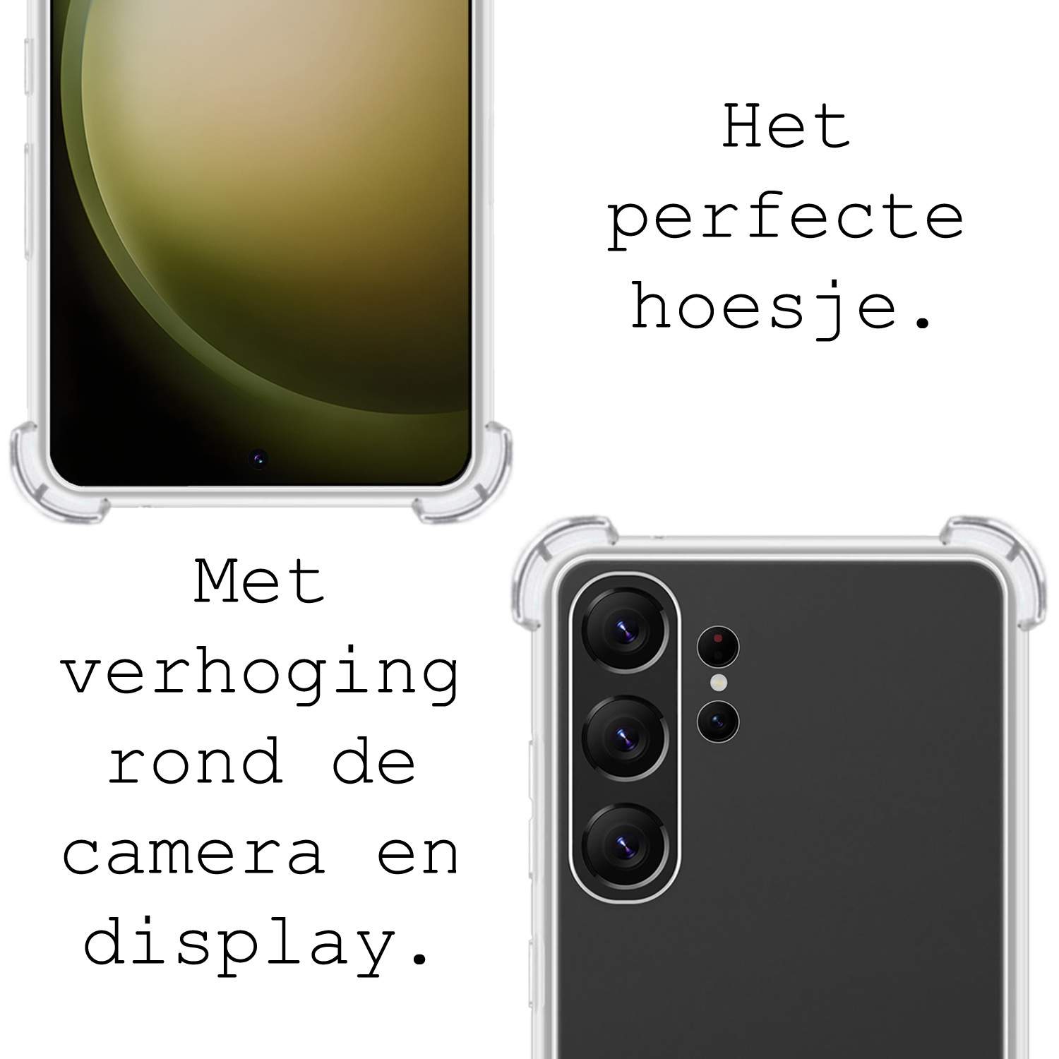 BASEY. Hoes Geschikt voor Samsung S23 Ultra Hoesje Shock Proof Case Hoes Siliconen Met 2x Screenprotector - Hoesje Geschikt voor Samsung Galaxy S23 Ultra Hoes Cover Shockproof - Transparant