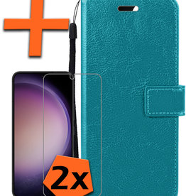Nomfy Nomfy Samsung Galaxy S23 Plus Hoesje Bookcase Turquoise Met 2x Screenprotector