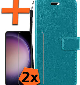 Nomfy Samsung Galaxy S23 Plus Hoesje Bookcase Turquoise Met 2x Screenprotector