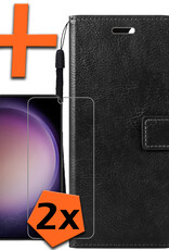 Nomfy Hoesje Geschikt voor Samsung S23 Plus Hoes Bookcase Flipcase Book Cover Met 2x Screenprotector - Hoes Geschikt voor Samsung Galaxy S23 Plus Hoesje Book Case - Zwart