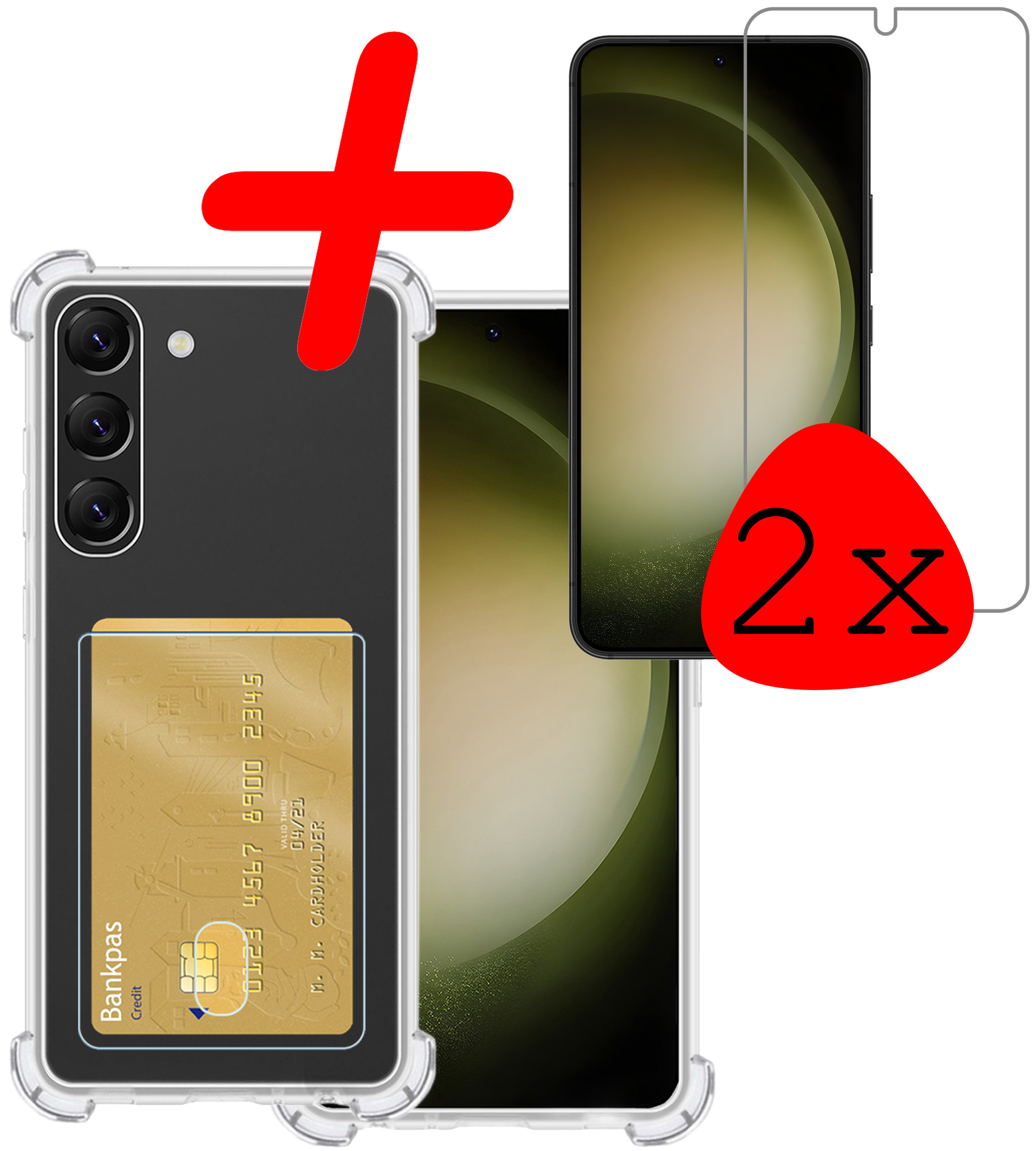 BASEY. Hoes Geschikt voor Samsung S23 Plus Hoesje Shock Proof Case Hoes Met 2x Screenprotector - Hoesje Geschikt voor Samsung Galaxy S23 Plus Hoes Cover Shockproof - Transparant