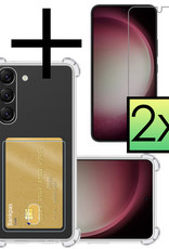 NoXx Hoes Geschikt voor Samsung S23 Plus Hoesje Pasjeshouder Cover Shock Proof Case Siliconen Hoes Met Kaarthouder Met 2x Screenprotector - Transparant