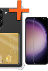 Nomfy Hoesje Geschikt voor Samsung S23 Plus Hoesje Pasjeshouder Shockproof Pas Houder Met Screenprotector - Hoesje Geschikt voor Samsung Galaxy S23 Plus Hoes Met Kaarthouder - Transparant