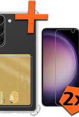 Nomfy Hoesje Geschikt voor Samsung S23 Plus Hoesje Pasjeshouder Shockproof Pas Houder Met 2x Screenprotector - Hoesje Geschikt voor Samsung Galaxy S23 Plus Hoes Met Kaarthouder - Transparant