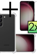 NoXx Hoes Geschikt voor Samsung S23 Plus Hoesje Siliconen Cover Shock Proof Back Case Shockproof Hoes Met 2x Screenprotector - Transparant