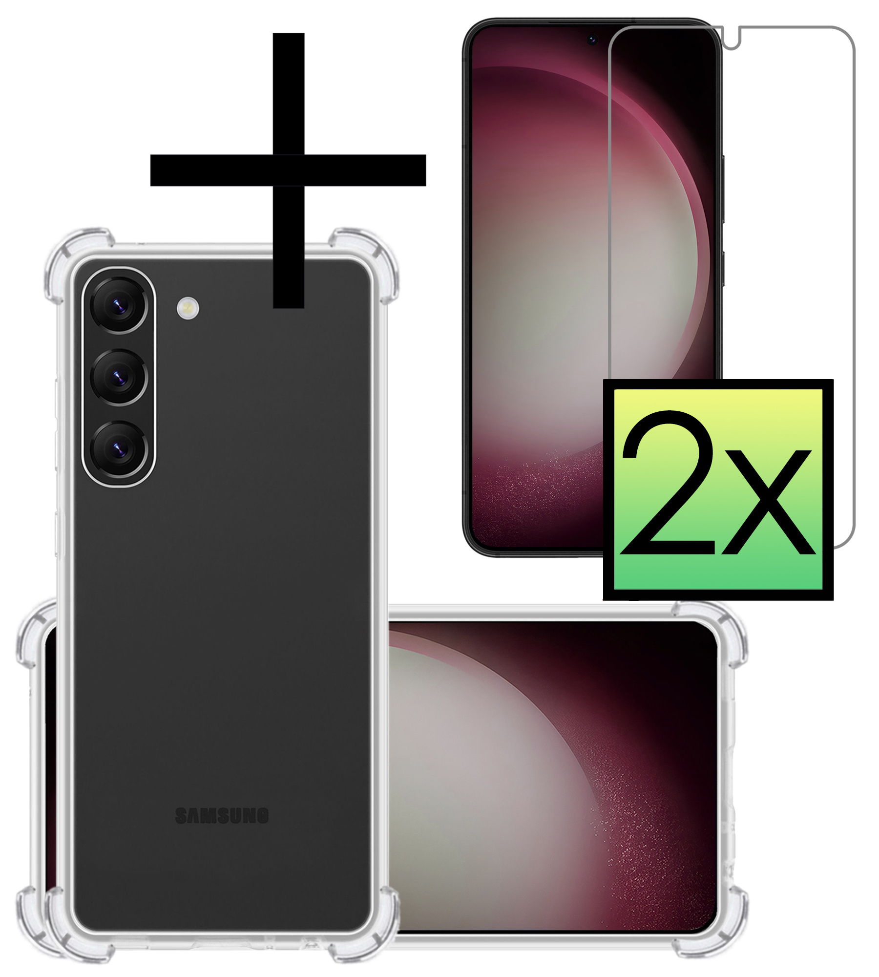 NoXx Hoes Geschikt voor Samsung S23 Plus Hoesje Siliconen Cover Shock Proof Back Case Shockproof Hoes Met 2x Screenprotector - Transparant