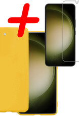 BASEY. Hoes Geschikt voor Samsung S23 Plus Hoesje Siliconen Back Cover Case Met Screenprotector - Hoesje Geschikt voor Samsung Galaxy S23 Plus Hoes Cover Hoesje - Geel