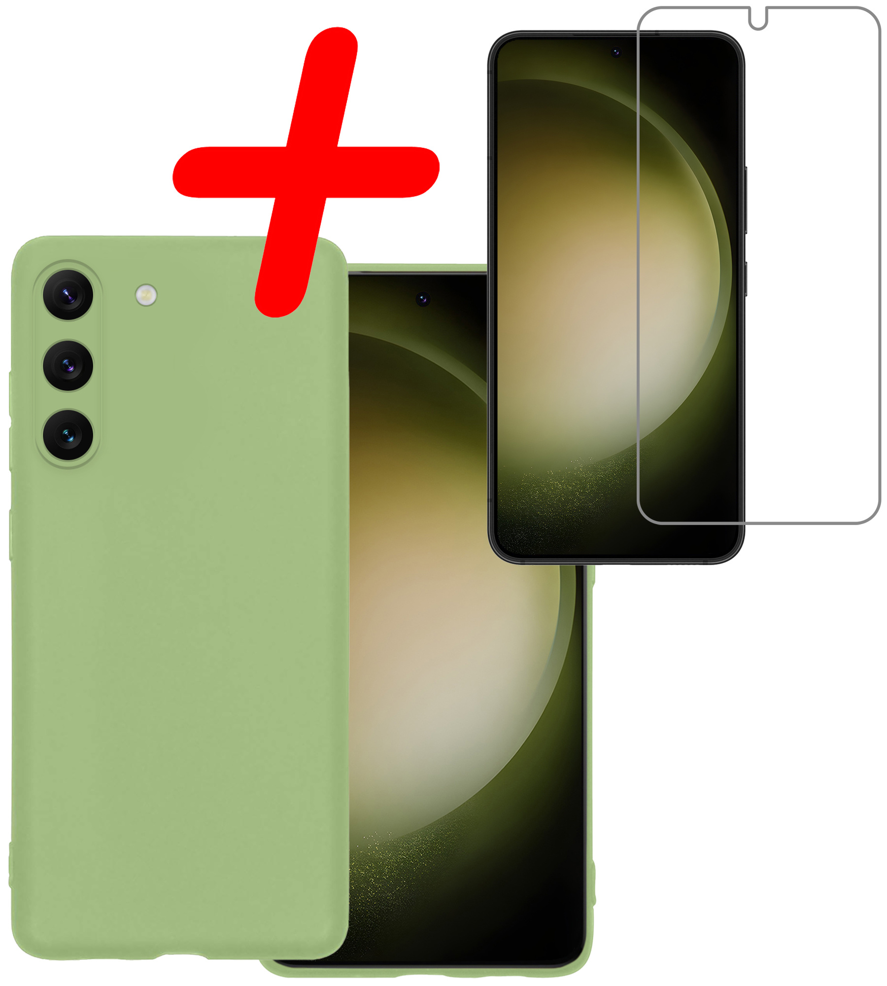 BASEY. Hoes Geschikt voor Samsung S23 Plus Hoesje Siliconen Back Cover Case Met Screenprotector - Hoesje Geschikt voor Samsung Galaxy S23 Plus Hoes Cover Hoesje - Groen