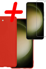 BASEY. Hoes Geschikt voor Samsung S23 Plus Hoesje Siliconen Back Cover Case Met Screenprotector - Hoesje Geschikt voor Samsung Galaxy S23 Plus Hoes Cover Hoesje - Rood