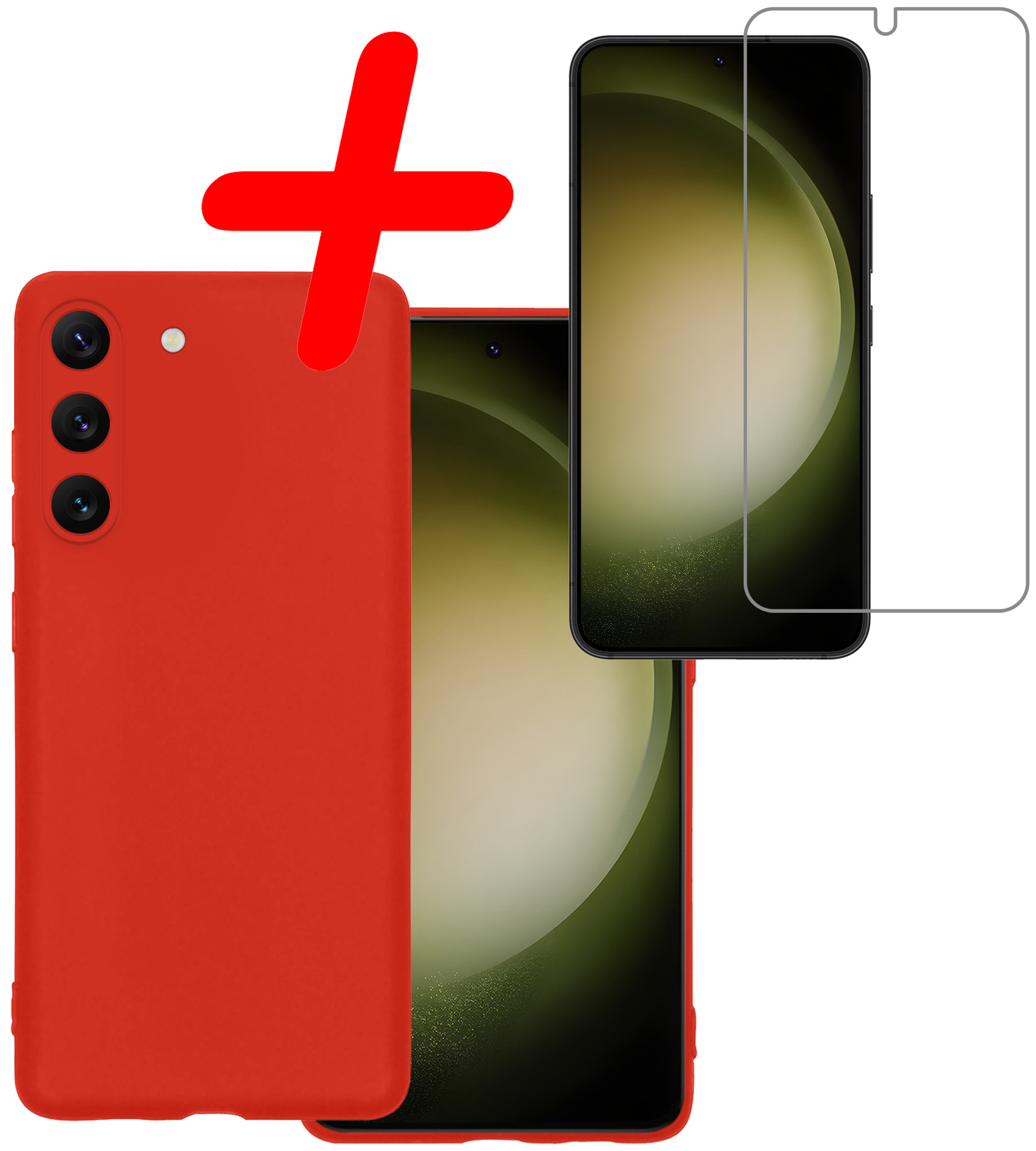 BASEY. Hoes Geschikt voor Samsung S23 Plus Hoesje Siliconen Back Cover Case Met Screenprotector - Hoesje Geschikt voor Samsung Galaxy S23 Plus Hoes Cover Hoesje - Rood
