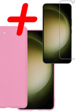 BASEY. Hoes Geschikt voor Samsung S23 Plus Hoesje Siliconen Back Cover Case Met Screenprotector - Hoesje Geschikt voor Samsung Galaxy S23 Plus Hoes Cover Hoesje - Lichtroze