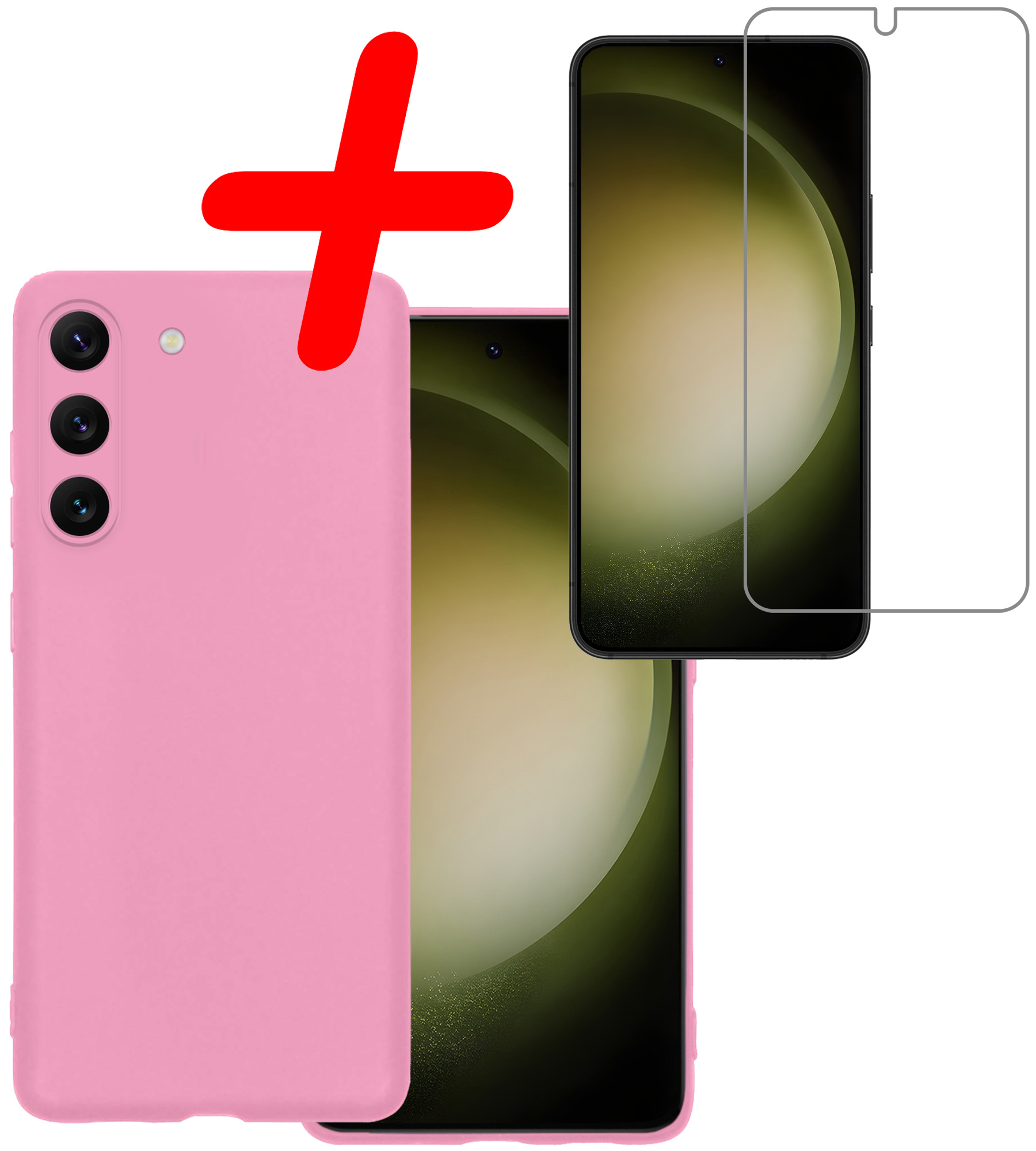 BASEY. Hoes Geschikt voor Samsung S23 Plus Hoesje Siliconen Back Cover Case Met Screenprotector - Hoesje Geschikt voor Samsung Galaxy S23 Plus Hoes Cover Hoesje - Lichtroze