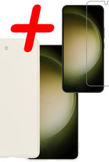 BASEY. Hoes Geschikt voor Samsung S23 Plus Hoesje Siliconen Back Cover Case Met Screenprotector - Hoesje Geschikt voor Samsung Galaxy S23 Plus Hoes Cover Hoesje - Wit