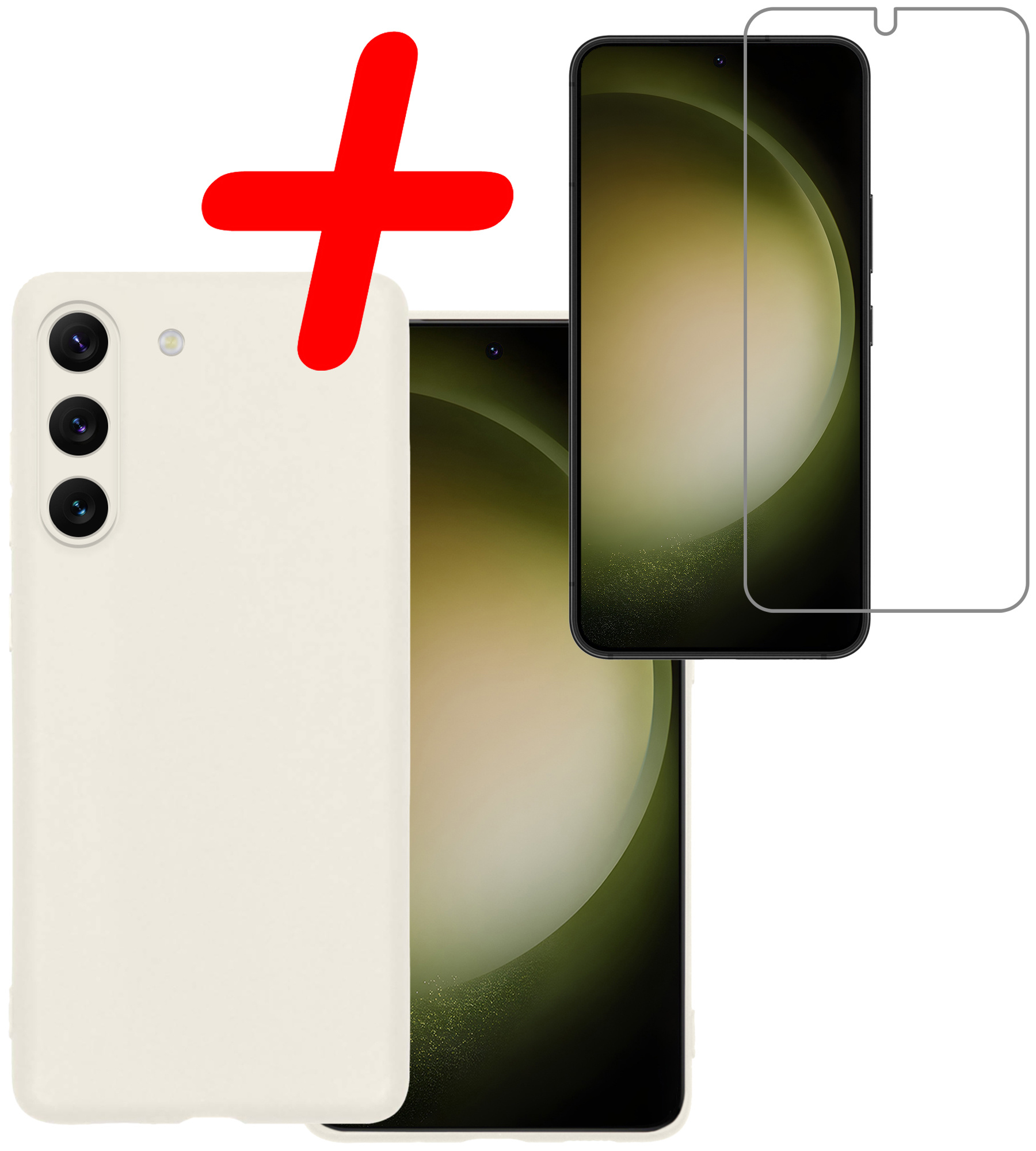 BASEY. Hoes Geschikt voor Samsung S23 Plus Hoesje Siliconen Back Cover Case Met Screenprotector - Hoesje Geschikt voor Samsung Galaxy S23 Plus Hoes Cover Hoesje - Wit