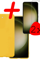 BASEY. Hoes Geschikt voor Samsung S23 Plus Hoesje Siliconen Back Cover Case Met 2x Screenprotector - Hoesje Geschikt voor Samsung Galaxy S23 Plus Hoes Cover Hoesje - Geel