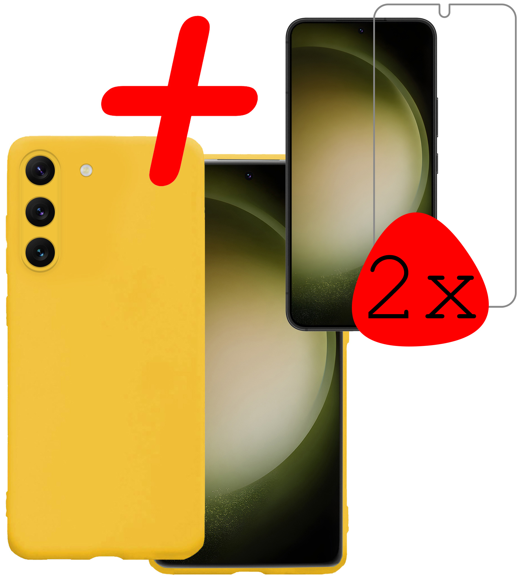 BASEY. Hoes Geschikt voor Samsung S23 Plus Hoesje Siliconen Back Cover Case Met 2x Screenprotector - Hoesje Geschikt voor Samsung Galaxy S23 Plus Hoes Cover Hoesje - Geel
