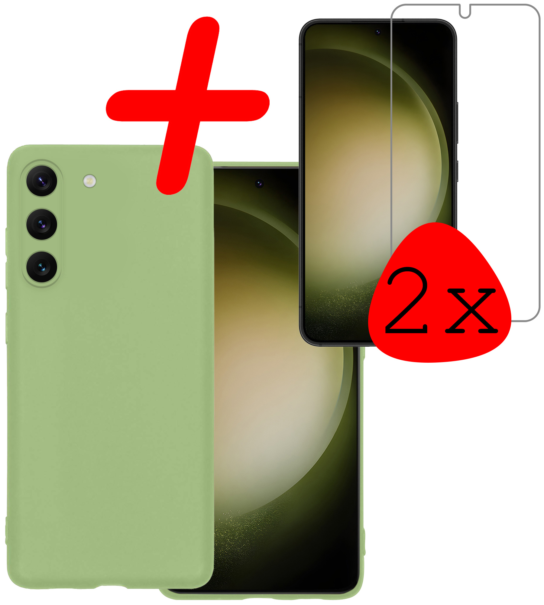 BASEY. Hoes Geschikt voor Samsung S23 Plus Hoesje Siliconen Back Cover Case Met 2x Screenprotector - Hoesje Geschikt voor Samsung Galaxy S23 Plus Hoes Cover Hoesje - Groen