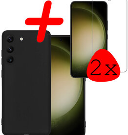 BASEY. BASEY. Samsung Galaxy S23 Plus Hoesje Siliconen Met 2x Screenprotector - Zwart