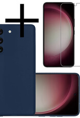 NoXx Hoes Geschikt voor Samsung S23 Plus Hoesje Cover Siliconen Back Case Hoes Met Screenprotector - Donkerblauw