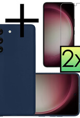 NoXx Hoes Geschikt voor Samsung S23 Plus Hoesje Cover Siliconen Back Case Hoes Met 2x Screenprotector - Donkerblauw