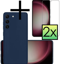 NoXx NoXx Samsung Galaxy S23 Plus Hoesje Siliconen Met 2x Screenprotector - Donkerblauw