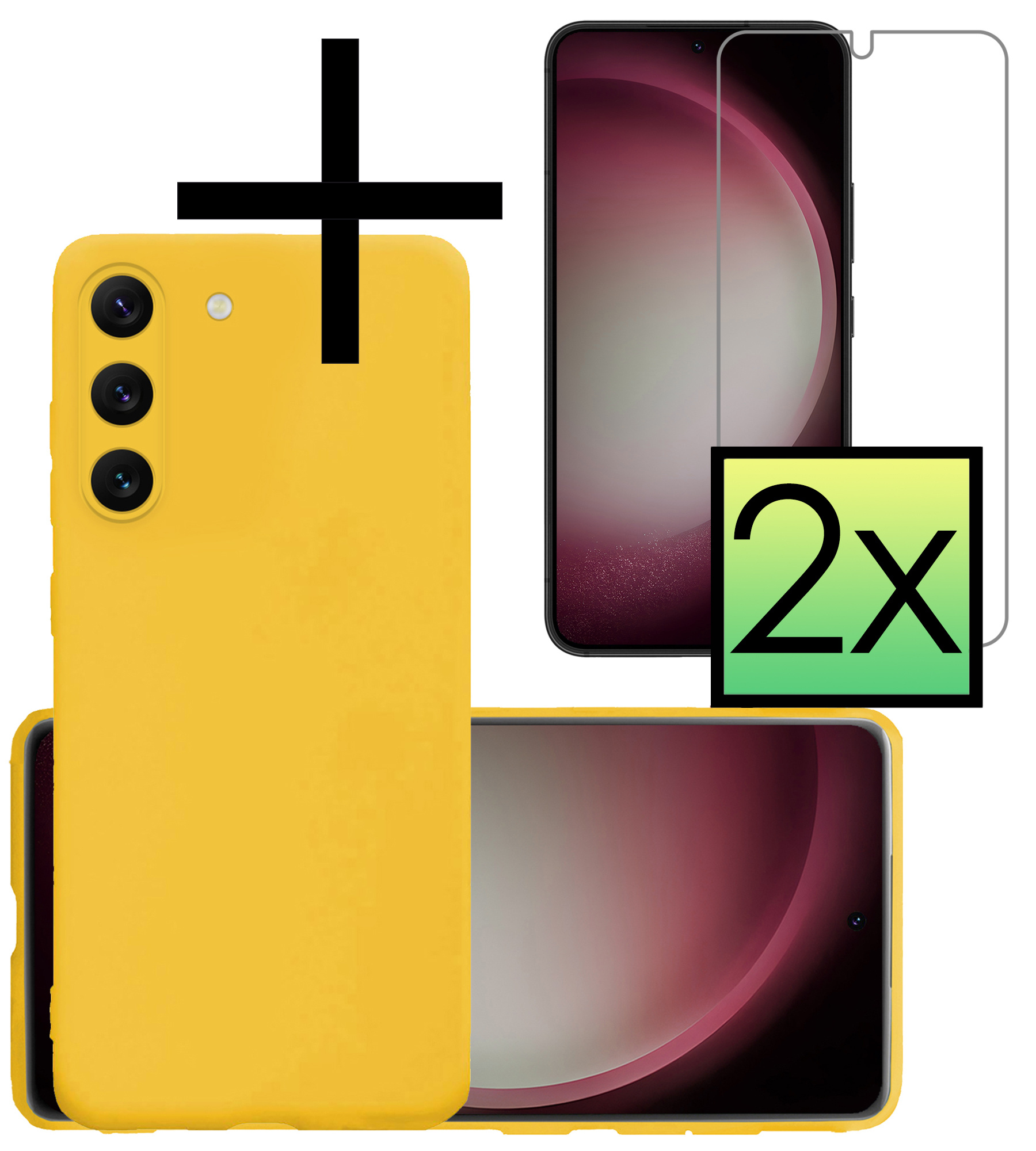 NoXx Hoes Geschikt voor Samsung S23 Plus Hoesje Cover Siliconen Back Case Hoes Met 2x Screenprotector - Geel