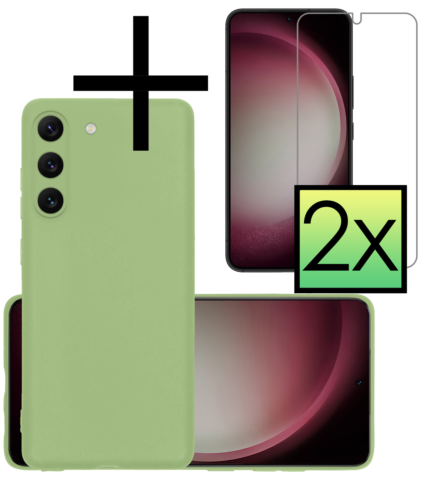 NoXx Hoes Geschikt voor Samsung S23 Plus Hoesje Cover Siliconen Back Case Hoes Met 2x Screenprotector - Groen