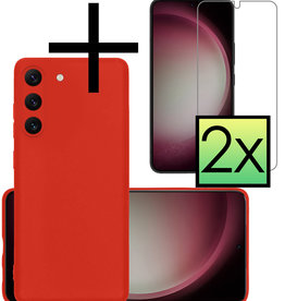 NoXx NoXx Samsung Galaxy S23 Plus Hoesje Siliconen Met 2x Screenprotector - Rood