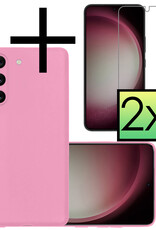NoXx Hoes Geschikt voor Samsung S23 Plus Hoesje Cover Siliconen Back Case Hoes Met 2x Screenprotector - Lichtroze